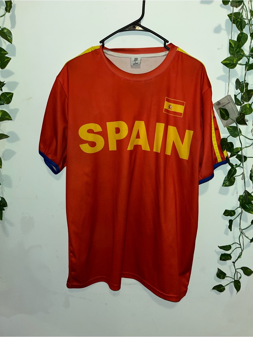 (Few stains in the wording) Red Spain Graphic Tee with Yellow Lettering